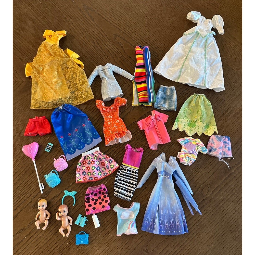 27 Barbie Doll Clothes and Accessories Lot Baby Dolls Dresses Skirts Outfits